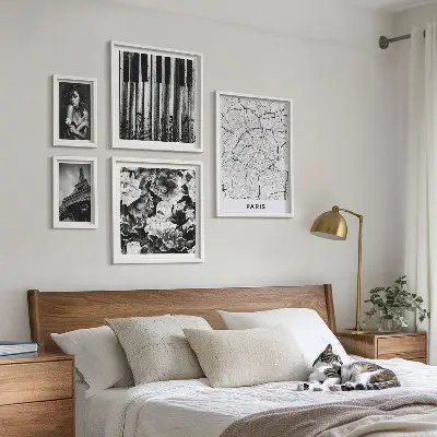 Conjunto de 5 quadros com moldura com tema de arquitetura elegante em estilo parisiense