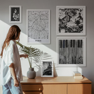 Conjunto de 5 quadros com moldura Arquitetura elegante em estilo parisiense