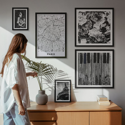 Conjunto de 5 quadros com moldura Arquitetura elegante em estilo parisiense