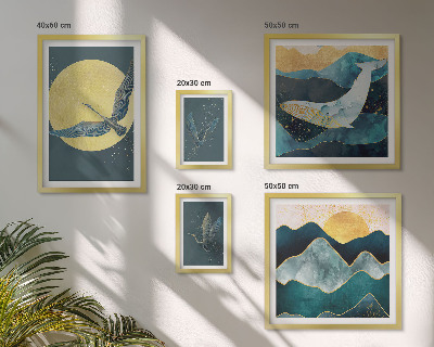 Conjunto de 5 quadros decorativos Pássaros montanhas estilo moderno