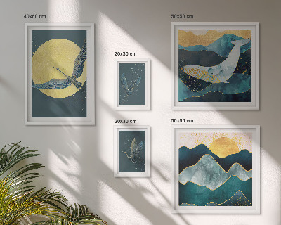 Conjunto de 5 quadros decorativos Pássaros montanhas estilo moderno