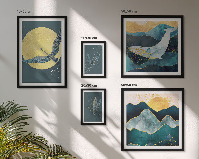 Conjunto de 5 quadros decorativos Pássaros montanhas estilo moderno
