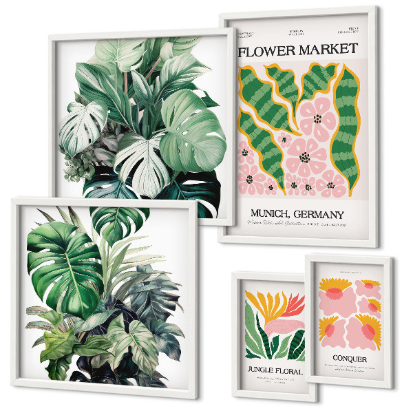 Galeria de parede Motivos florais boho com plantas