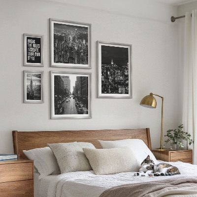 Conjunto de 5 quadros com moldura Vistas em preto e branco da cidade de Nova York