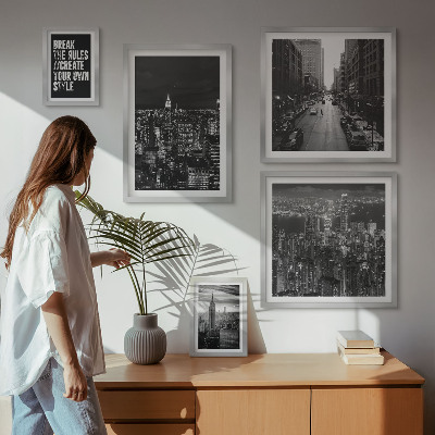 Conjunto de 5 quadros com moldura Vistas em preto e branco da cidade de Nova York
