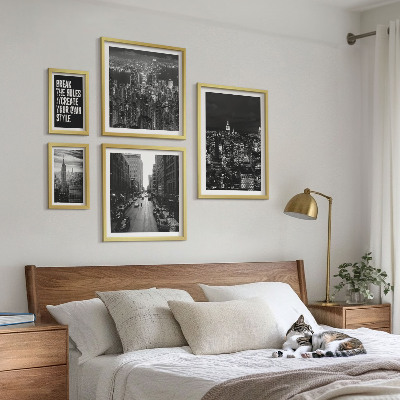 Conjunto de 5 quadros com moldura Vistas em preto e branco da cidade de Nova York