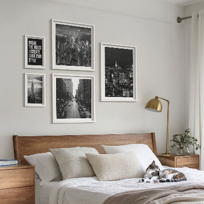 Conjunto de 5 quadros com moldura Vistas em preto e branco da cidade de Nova York