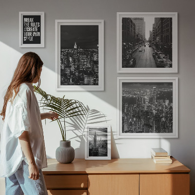 Conjunto de 5 quadros com moldura Vistas em preto e branco da cidade de Nova York