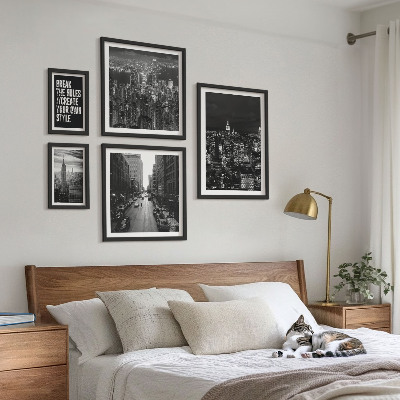 Conjunto de 5 quadros com moldura Vistas em preto e branco da cidade de Nova York