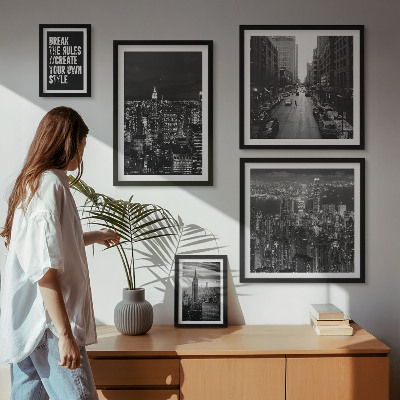 Conjunto de 5 quadros com moldura Vistas em preto e branco da cidade de Nova York