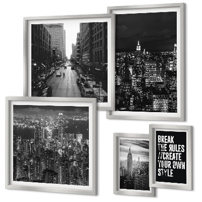 Conjunto de 5 quadros com moldura Vistas em preto e branco da cidade de Nova York