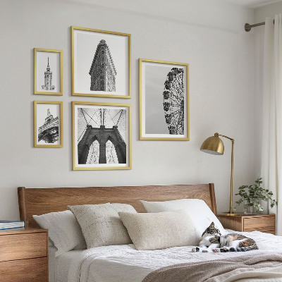 Conjunto de 5 quadros decorativos arquitetura metropolitana em preto e branco