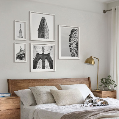 Conjunto de 5 quadros decorativos arquitetura metropolitana em preto e branco