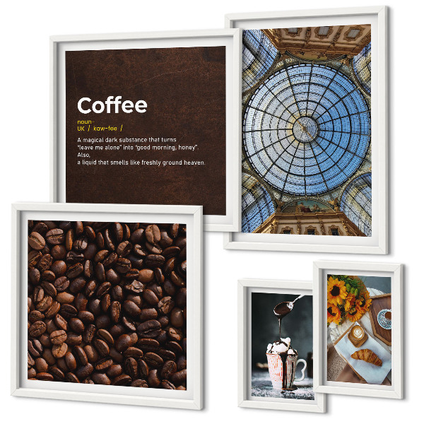 Conjunto de 5 quadros com moldura Doces de café em estilo rústico