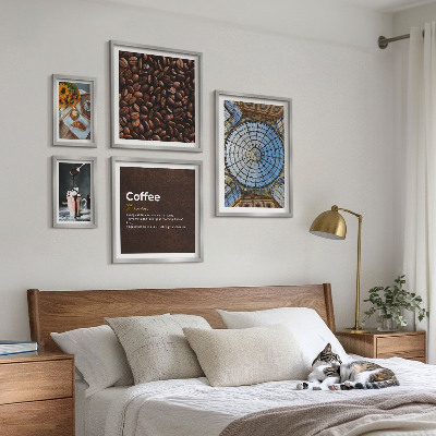 Conjunto de 5 quadros com moldura Doces de café em estilo rústico