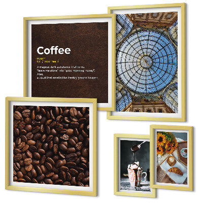 Conjunto de 5 quadros com moldura Doces de café em estilo rústico
