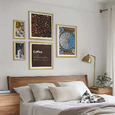 Conjunto de 5 quadros com moldura Doces de café em estilo rústico