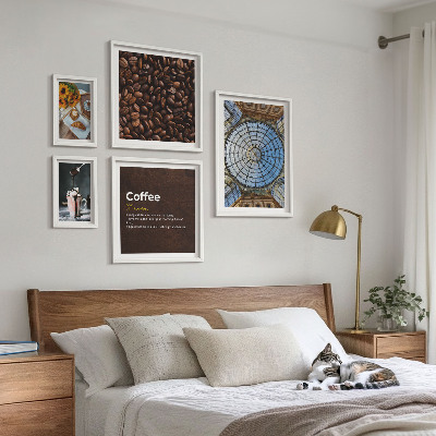 Conjunto de 5 quadros com moldura Doces de café em estilo rústico