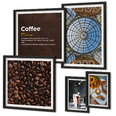 Conjunto de 5 quadros com moldura Doces de café em estilo rústico
