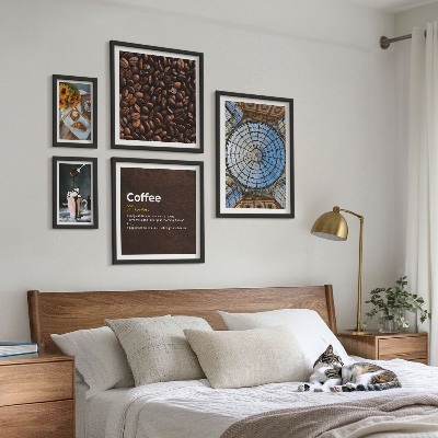 Conjunto de 5 quadros com moldura Doces de café em estilo rústico