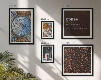Conjunto de 5 quadros com moldura com temática de doces e café em estilo rústico