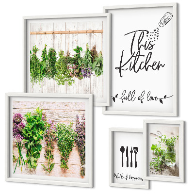 Conjunto de 5 quadros decorativos Inspirações rústicas com ervas