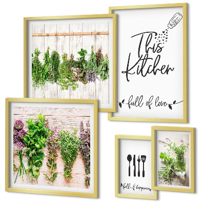 Conjunto de 5 quadros decorativos Inspirações rústicas com ervas