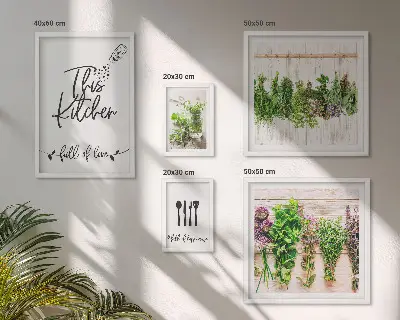 Conjunto de 5 quadros decorativos com inspirações rústicas de ervas