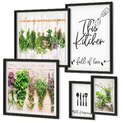 Conjunto de 5 quadros decorativos Inspirações rústicas com ervas