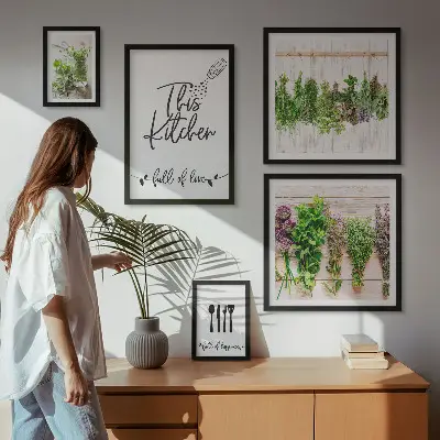 Conjunto de 5 quadros decorativos com inspirações rústicas de ervas