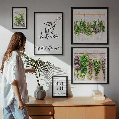 Conjunto de 5 quadros decorativos Inspirações rústicas com ervas