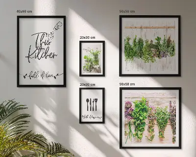 Conjunto de 5 quadros decorativos com inspirações rústicas de ervas