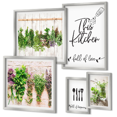 Conjunto de 5 quadros decorativos Inspirações rústicas com ervas