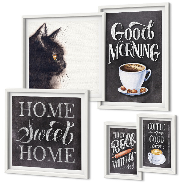Galeria de parede Slogans positivos sobre gatos e café