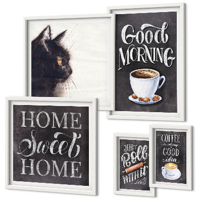 Galeria de parede Slogans positivos sobre gatos e café
