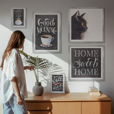 Galeria de parede Slogans positivos sobre gatos e café