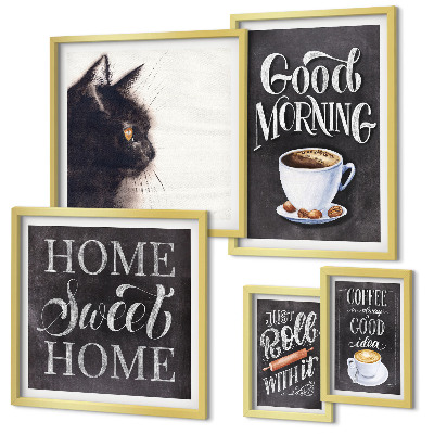 Galeria de parede Slogans positivos sobre gatos e café