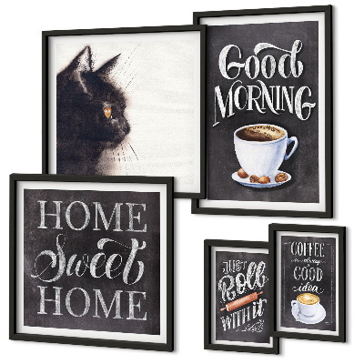 Galeria de parede Slogans positivos sobre gatos e café