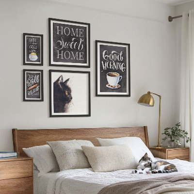 Galeria de parede Slogans positivos sobre gatos e café