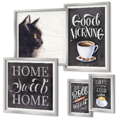 Galeria de parede Slogans positivos sobre gatos e café