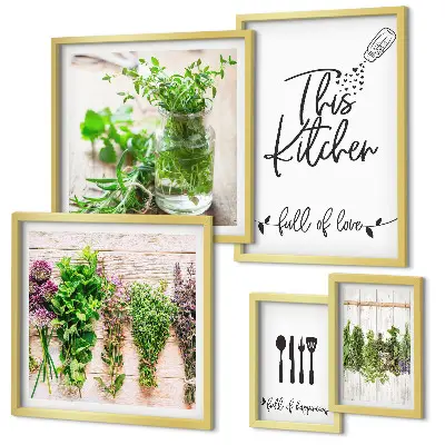 Galeria de quadros para parede com temática de ervas culinárias e cozinha