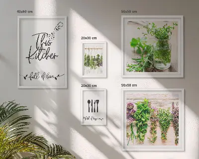 Galeria de quadros para parede com temática de ervas culinárias e cozinha