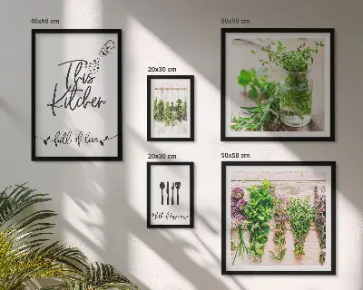 Galeria de quadros para parede com temática de ervas culinárias e cozinha