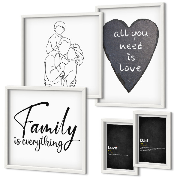 Conjunto de 5 quadros com moldura Valores familiares, amor, proximidade