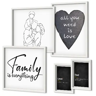 Conjunto de 5 quadros com moldura com tema de valores familiares, amor e proximidade