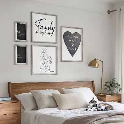Conjunto de 5 quadros com moldura Valores familiares, amor, proximidade