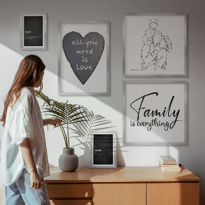 Conjunto de 5 quadros com moldura Valores familiares, amor, proximidade