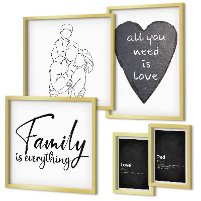Conjunto de 5 quadros com moldura com tema de valores familiares, amor e proximidade