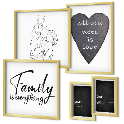 Conjunto de 5 quadros com moldura Valores familiares, amor, proximidade