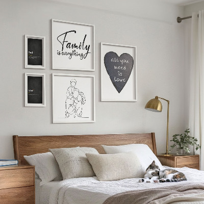 Conjunto de 5 quadros com moldura Valores familiares, amor, proximidade